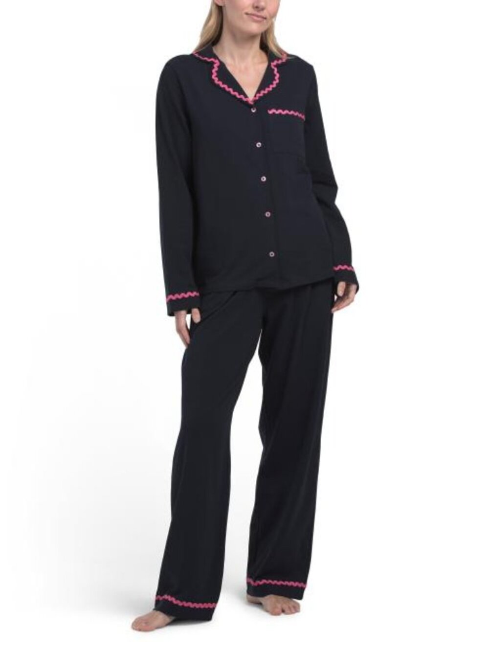 CHELSEA PEERS 2pc Organic Cotton Blend Embroidered Good Morning Top And Pants Se